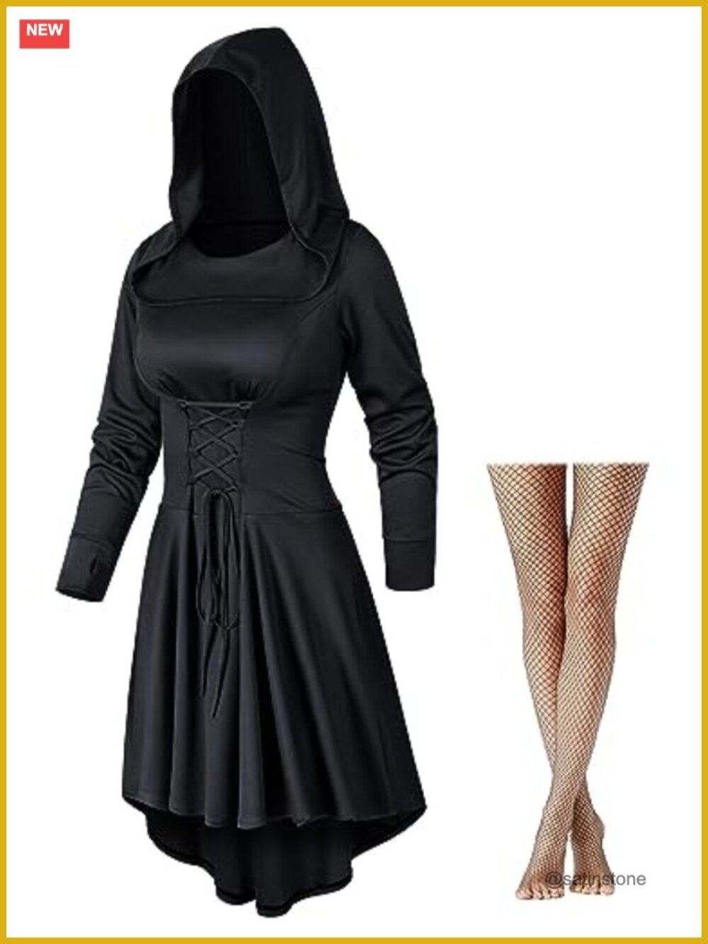 Womens Renaissance Hooded Robe Dress Cosplay Costume 2-Piece Polyester Set